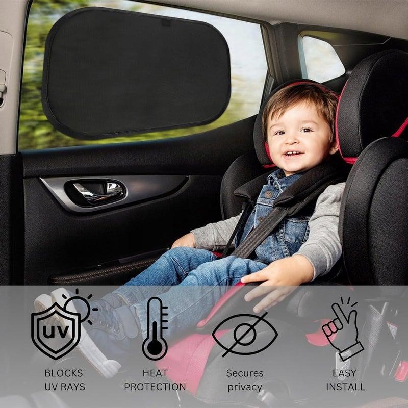 luxail Car Window Shades for Baby 19”x12” (4 Pack) - Blocks 99.98% UVR, Sun Protection and Sun Shade Blocker, Glare Shield Protection, Side Car Window Screens, Mesh Window Covers, Window Cling - Image 2